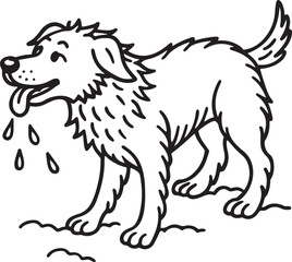 Vector illustration of a black and white dog silhouette, a pet animal, isolated on a white background