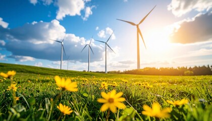 Sustainable Energy: Windmills in a Sunny Meadow