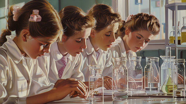 Schoolgirls in a science class.