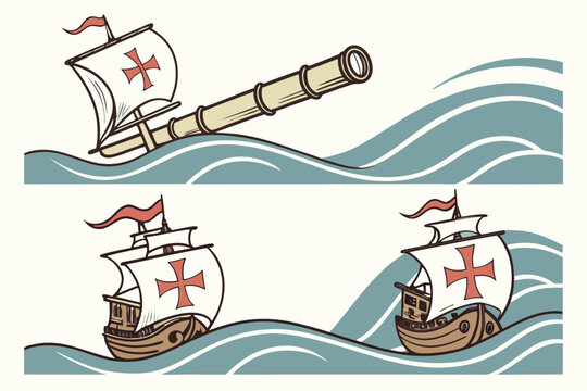 Columbus ships banner poster template with historical theme