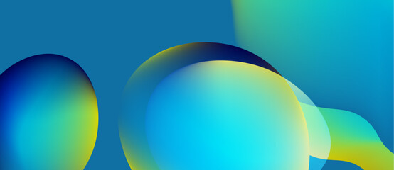 Abstract fluid shapes, vibrant blues, yellows blend. Smooth gradients create dynamic composition, modern aesthetic.