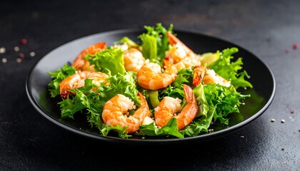 Fresh shrimp salad on a dark plate