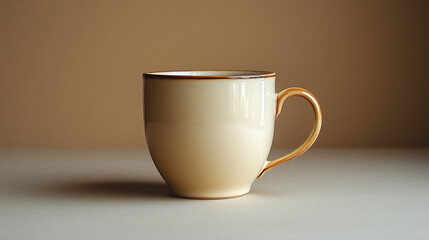 Warm yellow mug on neutral background perfect for cozy coffee break concepts