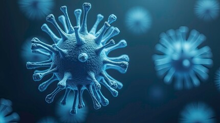 Detailed 3D rendering of a blue virus particle under microscopic view