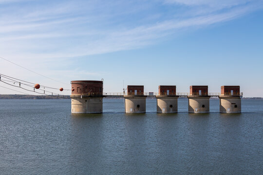Five Hydroelectric Intake Towers at Lake Murray Dam, South Carolina