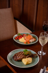 Grilled chicken Breast With Mash and Glass Of Wine