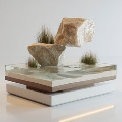Floating stones in a glass-topped table