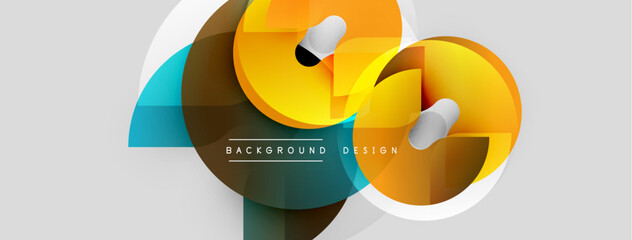 Fototapeta premium Abstract geometric shapes overlap, creating dynamic visual composition. Orange, teal, gray hues dominate design. Modern aesthetic.