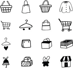Hand-drawn Shopping Icons:  Cute, Black and White, Retail and E-commerce Graphics.