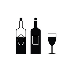 Wine icon in black and white. Minimalist icon silhouette on white background, ideal for liquor store, drink labels, packaging design, bar, pub, restaurant menu, apps or web design