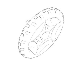 Automotive Wheel Wireframe Technical Drawing. Clean Monochrome Outline Illustration for Industrial Design and Engineering. Minimalist Vehicle Component Blueprint Style Vector Graphic for Product Dev.