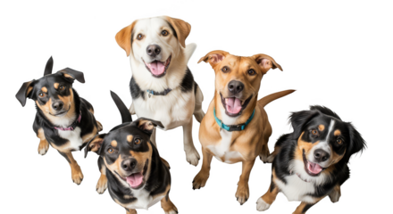 Eager panting dogs pose on black