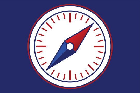 Minimalist compass icon with blue and red pointer
