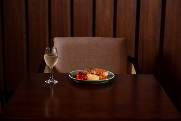 Chicken Breast With Mash And Glass Of Wine