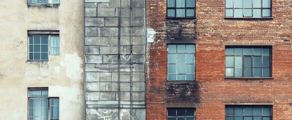 Obraz premium Old Building with Brick and Concrete Walls and Multiple Windows