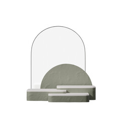 a 3d render blank space of ceramic texture curved block with circle and arch