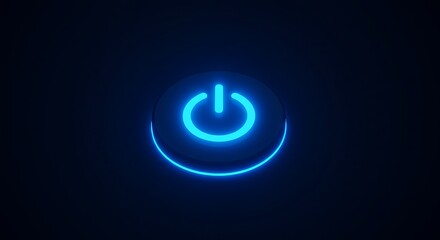 Futuristic Neon Power Button Shining in the Dark Minimalist Technology Concept with Vibrant Blue Light