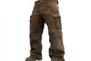 Brown work pants with cargo pockets.