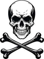 Detailed Vector Illustration of a Skull and Crossbones, a Potent Symbol of Danger, Pirates, and Mortality, Ideal for Halloween and Warning Graphics.