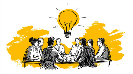 Hand - Drawn Creative Meeting Illustration, for Team & Idea - Generation Projects