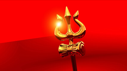 Maha Shivratri Shiva Lingam and Trishul symbols of Lord Shiva with a glow in a red background
