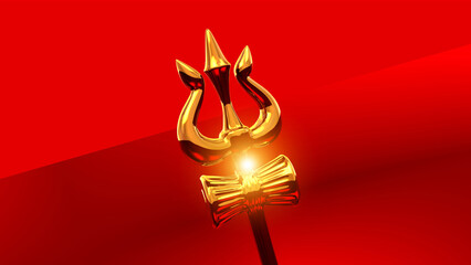 Maha Shivratri Shiva Lingam and Trishul symbols of Lord Shiva with glow in a red background