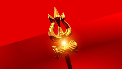Maha Shivratri Shiva Lingam and Trishul symbols of Lord Shiva with glow in a red background