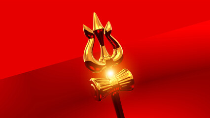 Maha Shivratri Shiva Lingam and Trishul symbols of Lord Shiva with glow in a red background