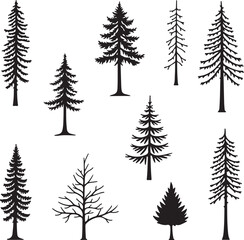 Fototapeta premium Pine Tree Silhouette Vector BundleEvergreen Tree SVG Clipart SetChristmas Tree Silhouettes for Cricut & Laser Cut