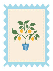 Hand drawn lemons. Italian summer mediterranean postage stamps. Vacation in Italy. Amalfi. Vector trendy illustration