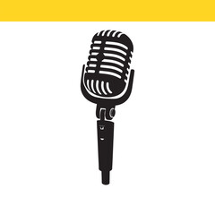 A classic studio condenser microphone silhouette, representing voice recording, singing, and audio production. A timeless symbol for sound and communication.