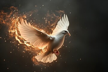 Flying dove with fire symbolizes the Holy Spirit.