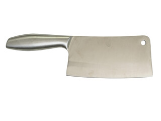 Heavy-duty kitchen cleaver with metallic blade and handle, isolated on transparent background
