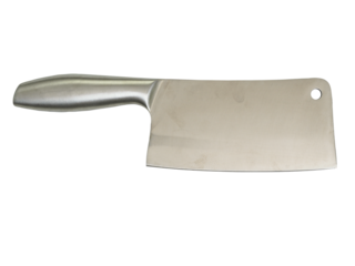 Heavy-duty kitchen cleaver with metallic blade and handle, isolated on transparent background