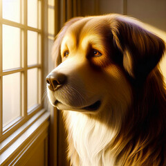 Light coming through window and dog