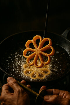 Frying Process of Kembang Goyang - Traditional Indonesian Flower Cookies