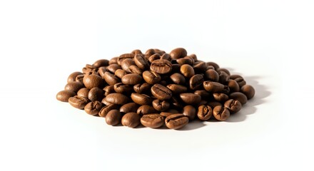 Roasted Coffee Beans Pile on White Background in Studio Shot