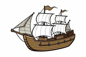 Vintage columbus era caravel ship with wood texture