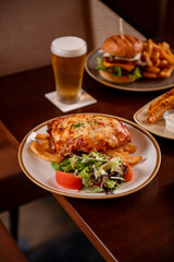 Chicken Parmigiana With Sides And Beer