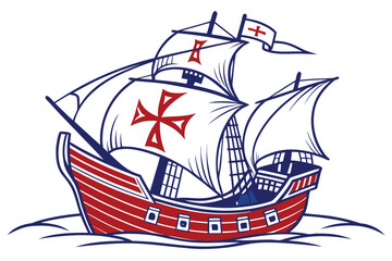 Vintage columbus era caravel ship with wood texture