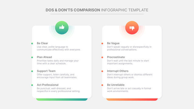 Dos and Don'ts, Pros and Cons, VS, Versus Comparison Infographic Design Template