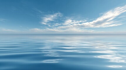Fototapeta premium A calm and serene ocean with a clear blue sky above. The water is still and peaceful, creating a sense of tranquility and relaxation. The vast expanse of the ocean