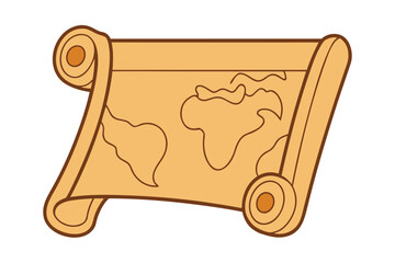 Vintage world map scroll icon with faded paper texture
