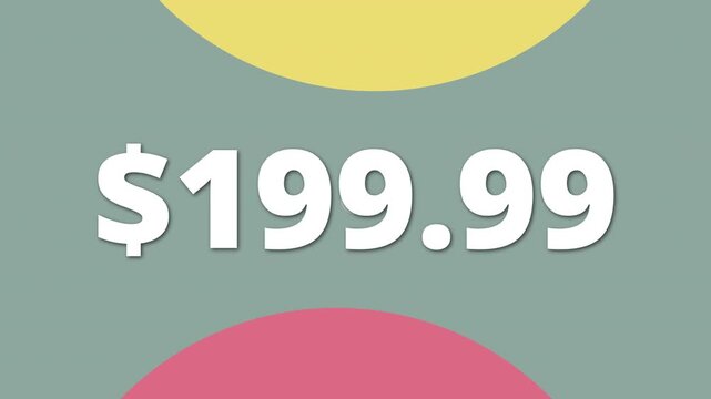 Digital animation of price tag showing 199.99 Clear and simple style for stock use.