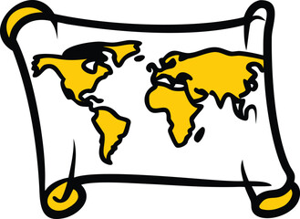 Vintage world map scroll icon with faded paper texture