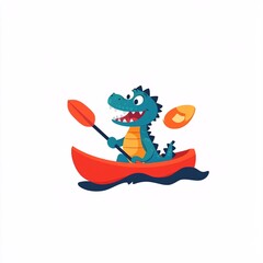 Joyful Cartoon Crocodile Kayaking on a Gentle River Adventure