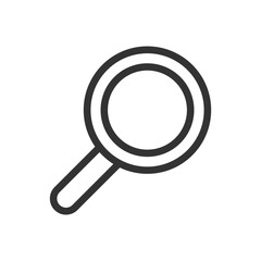 Line icon of magnifying glass symbolizing search, zoom, and investigation – minimal vector design
