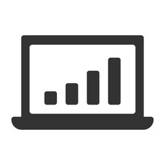 Flat icon illustration of a laptop screen displaying a bar chart for business analytics and data visualization
