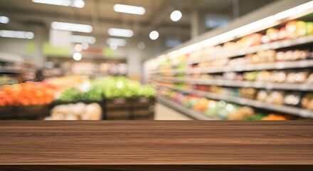 Grocery Store Produce Section with Wood Table