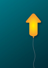 Yellow arrow rising up on dark green background as metaphor for business or success concept. Winning situation. Reach goal of success. Achievement, Business target. copy space. paper cut design style.